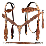 Bar H Equine Genuine Western American Leather Horse Premium Headstall & Breast Collar Set