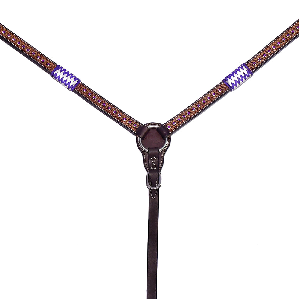 Bar H Equine Genuine Western American Leather Horse Premium Headstall & Breast Collar Set