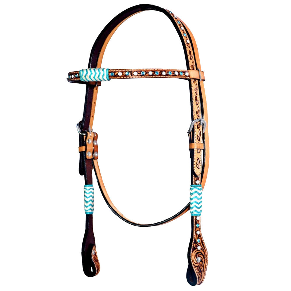 Bar H Equine American Leather Horse Saddle Tack One Ear Headstall | Breast Collar Browband Wither Strap Set BER209