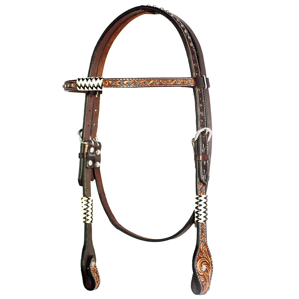 Bar H Equine American Leather Horse Saddle Tack One Ear Headstall | Breast Collar Browband Wither Strap Set BER213