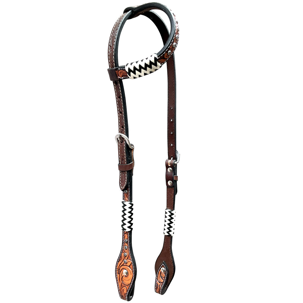 Bar H Equine American Leather Horse Saddle Tack One Ear Headstall | Breast Collar Browband Wither Strap Set BER213