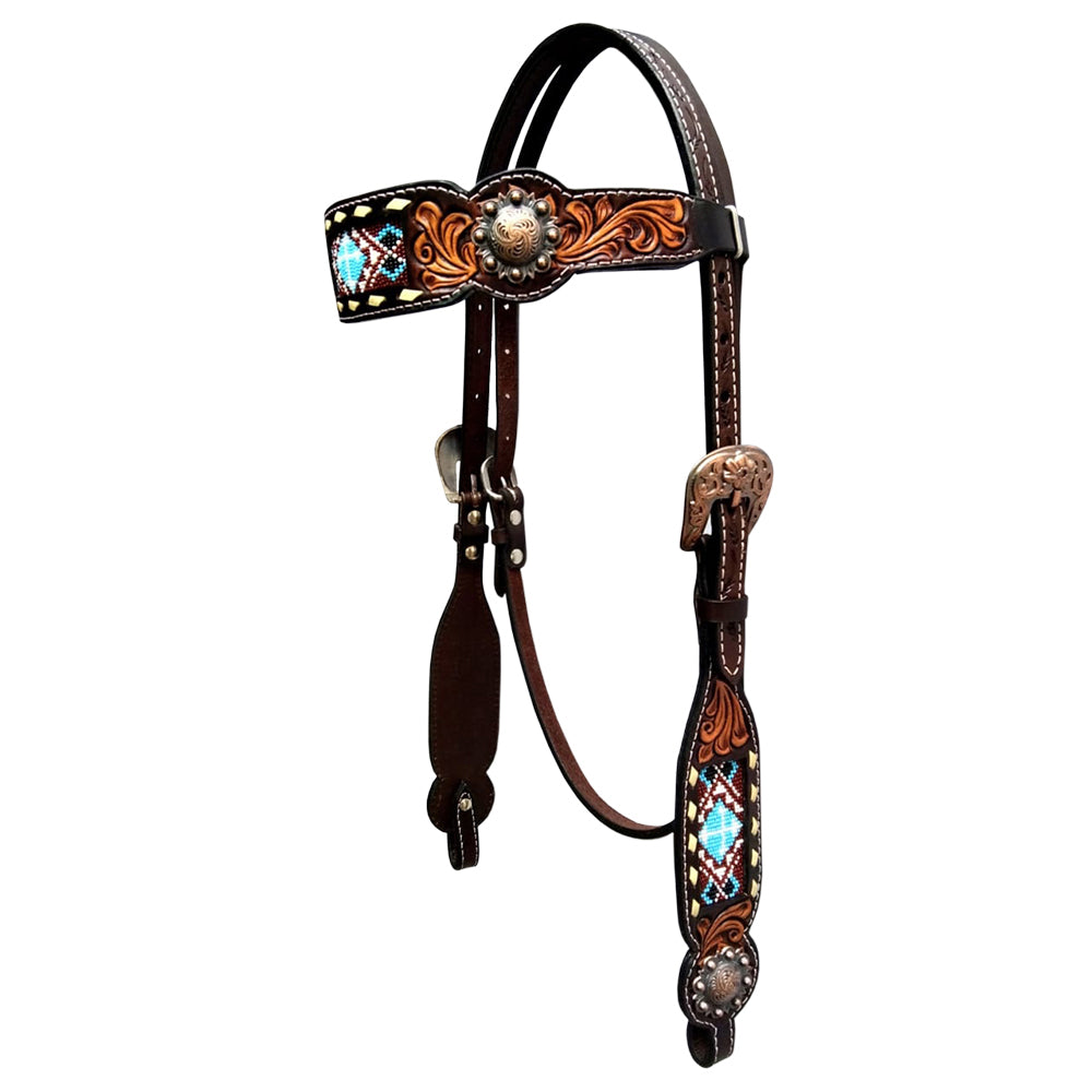 Bar H Equine Genuine Western American Leather Horse Premium Headstall & Breast Collar Set