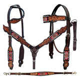 Bar H Equine Genuine Western American Leather Horse Premium Headstall & Breast Collar Set