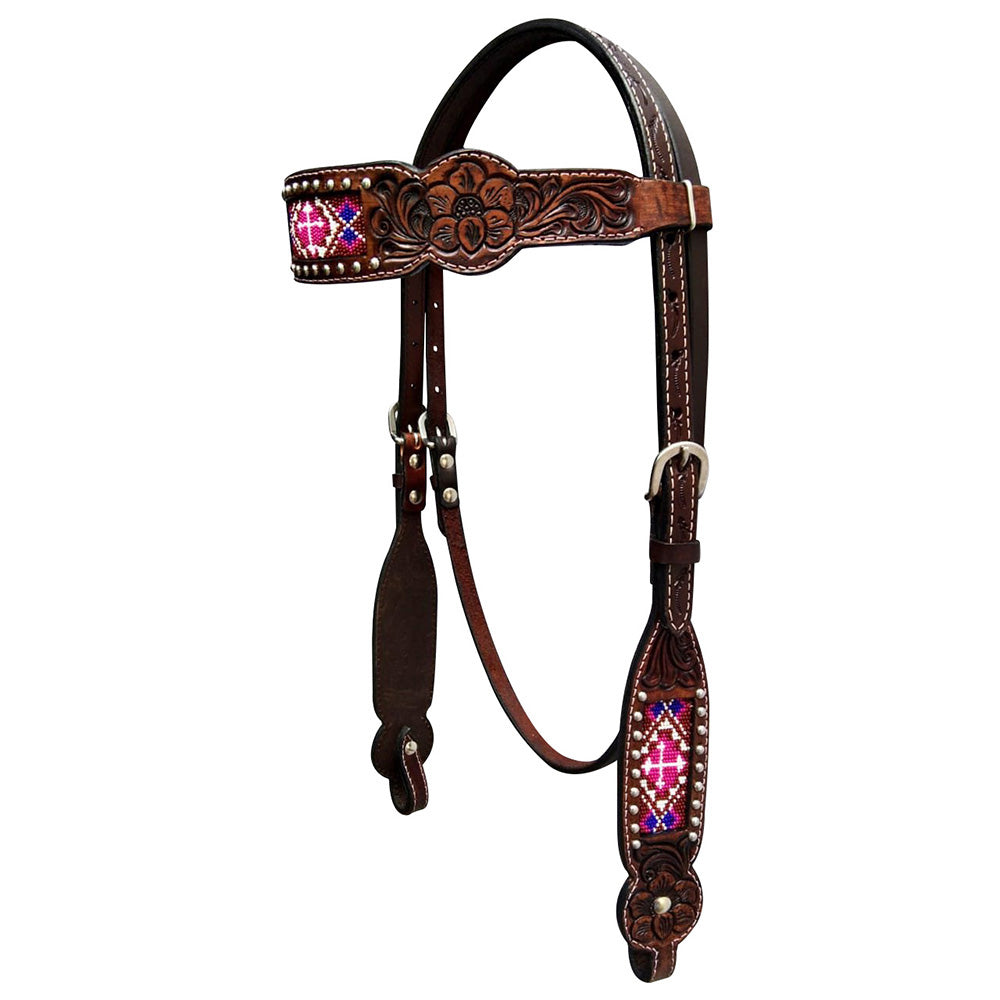 Bar H Equine Genuine Western American Leather Horse Premium Headstall & Breast Collar Set