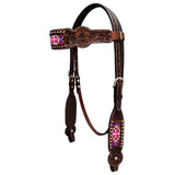 Bar H Equine Genuine Western American Leather Horse Premium Headstall & Breast Collar Set
