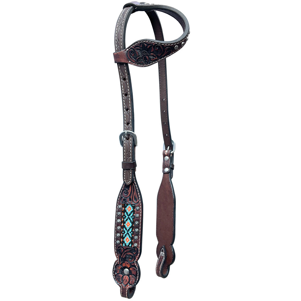 Bar H Equine American Leather Horse Saddle Tack One Ear Headstall | Breast Collar Browband Wither Strap Set BER229