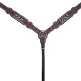 Bar H Equine American Leather Horse Saddle Tack One Ear Headstall | Breast Collar Browband Wither Strap Set BER229