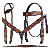 Bar H Equine Genuine Western American Leather Horse Premium Headstall & Breast Collar Set