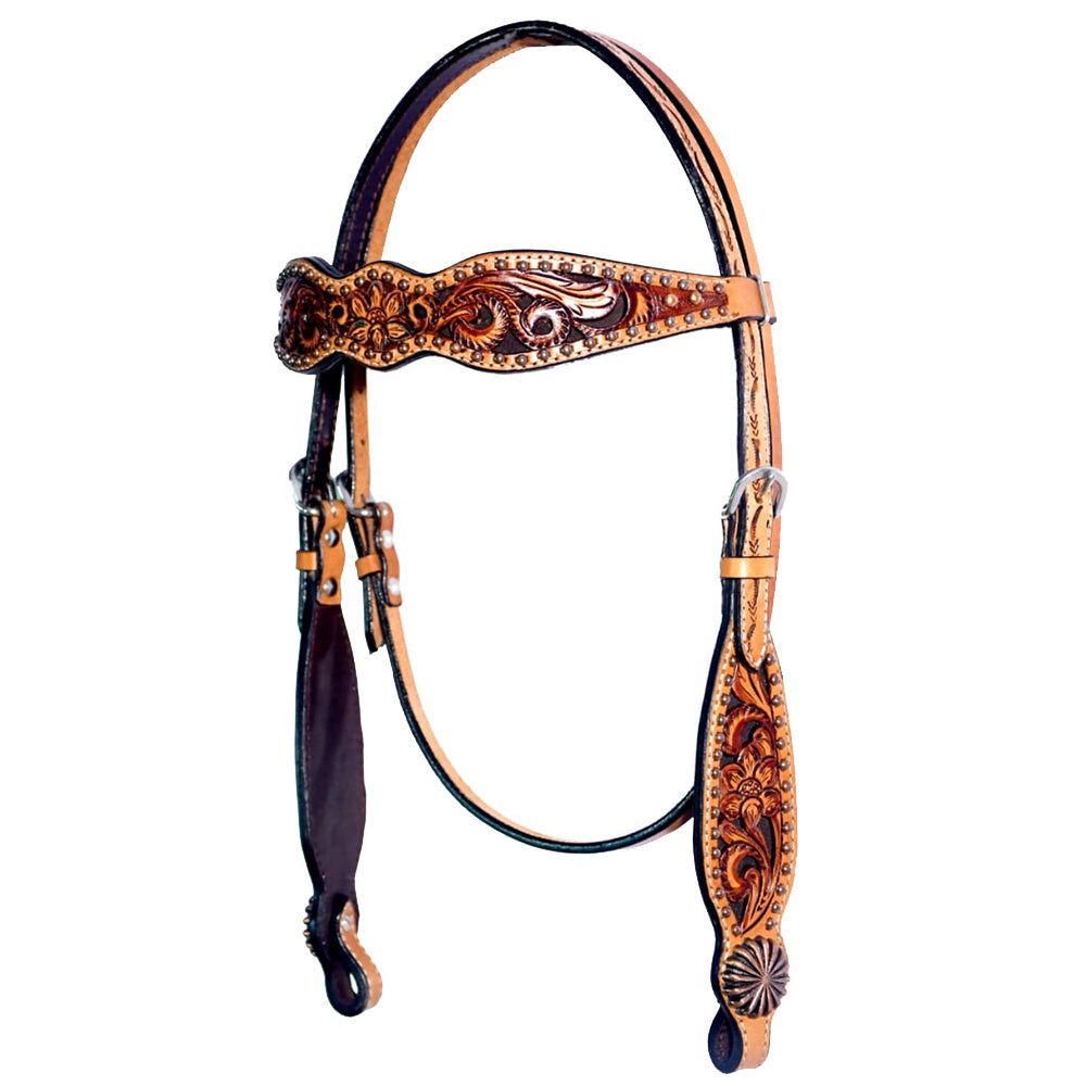 Bar H Equine Genuine Western American Leather Horse Premium Headstall & Breast Collar Set