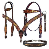 Bar H Equine American Leather Horse Saddle Tack One Ear Headstall | Breast Collar Browband Wither Strap Set BER249
