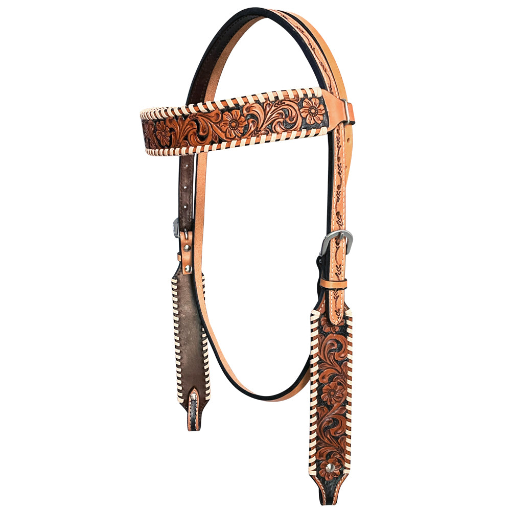 Bar H Equine American Leather Horse Saddle Tack One Ear Headstall | Breast Collar Browband Wither Strap Set BER256