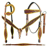 Bar H Equine American Leather Horse Saddle Tack One Ear Headstall | Breast Collar Browband Wither Strap Set BER257