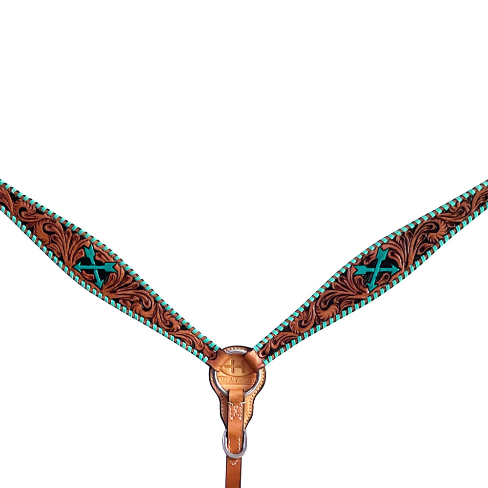 Bar H Equine American Leather Horse Saddle Tack One Ear Headstall | Breast Collar Browband Wither Strap Set BER258