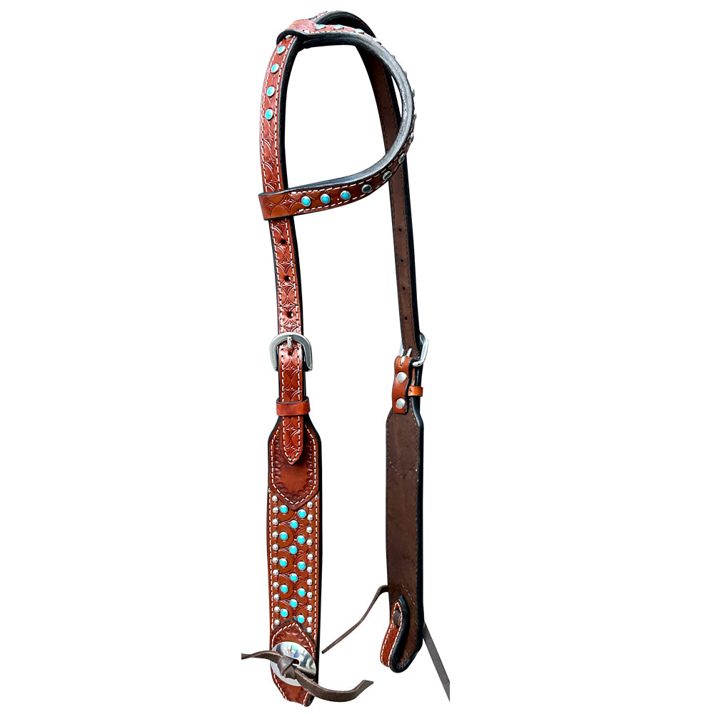 Bar H Equine American Leather Horse Saddle Tack One Ear Headstall | Breast Collar Browband Wither Strap Set BER259