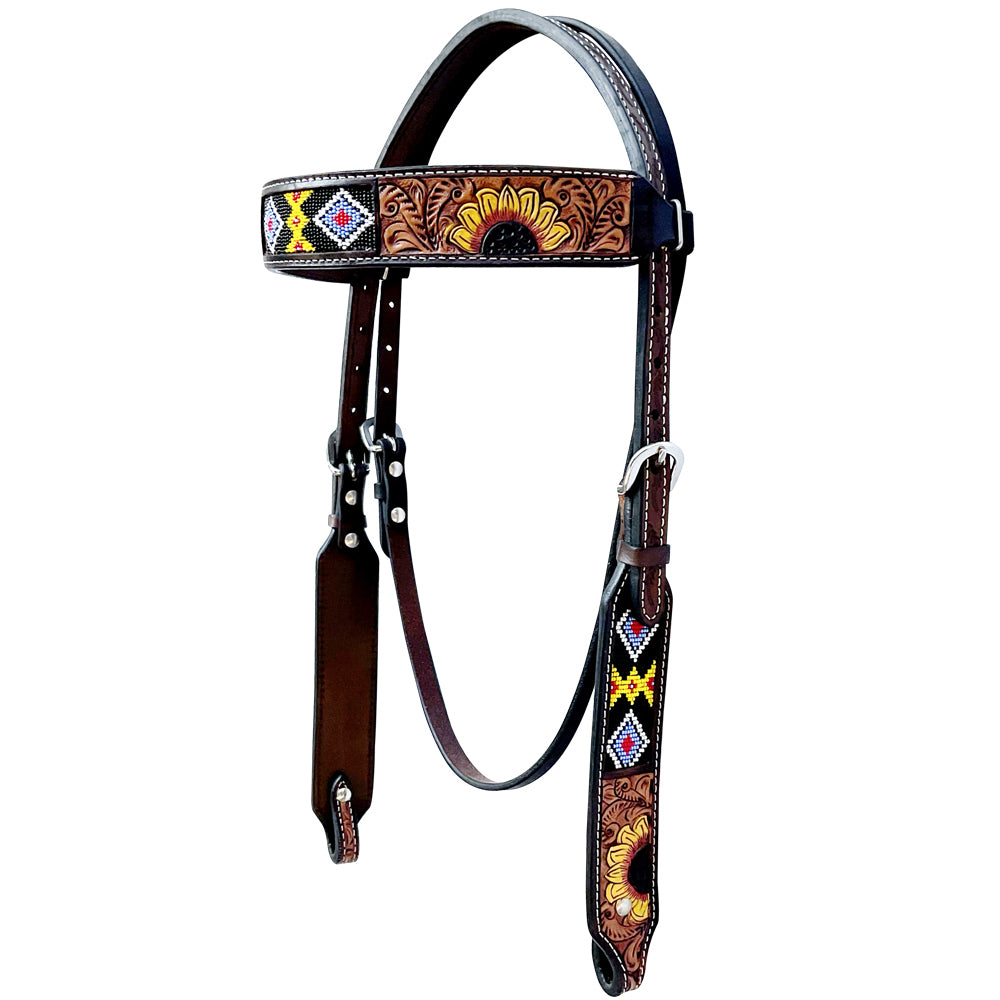 Bar H Equine American Leather Horse Saddle Tack One Ear Headstall | Breast Collar Browband Wither Strap Set BER261