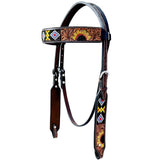 Bar H Equine American Leather Horse Saddle Tack One Ear Headstall | Breast Collar Browband Wither Strap Set BER261