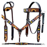 Bar H Equine American Leather Horse Saddle Tack One Ear Headstall | Breast Collar Browband Wither Strap Set BER261