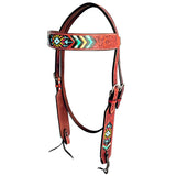 Bar H Equine American Leather Horse Saddle Tack One Ear Headstall | Breast Collar Browband Wither Strap Set BER262