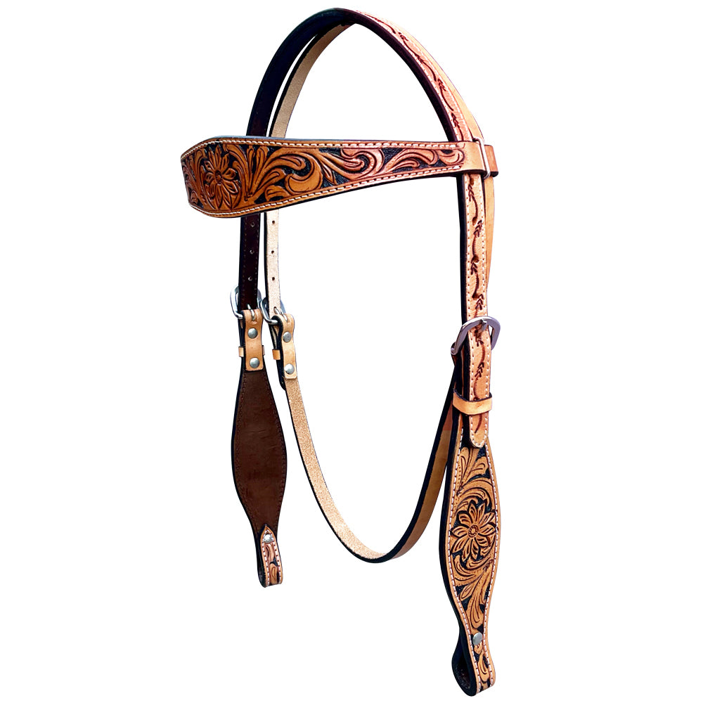 Bar H Equine Genuine Western American Leather Horse Premium Headstall & Breast Collar Set