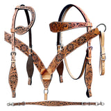 Bar H Equine Genuine Western American Leather Horse Premium Headstall & Breast Collar Set