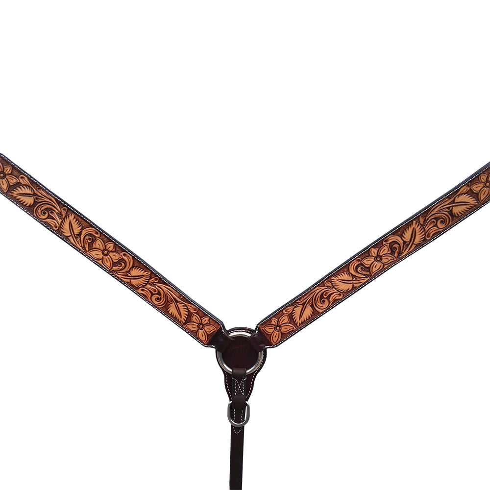 Bar H Equine Genuine Western American Leather Horse Premium Headstall & Breast Collar Set