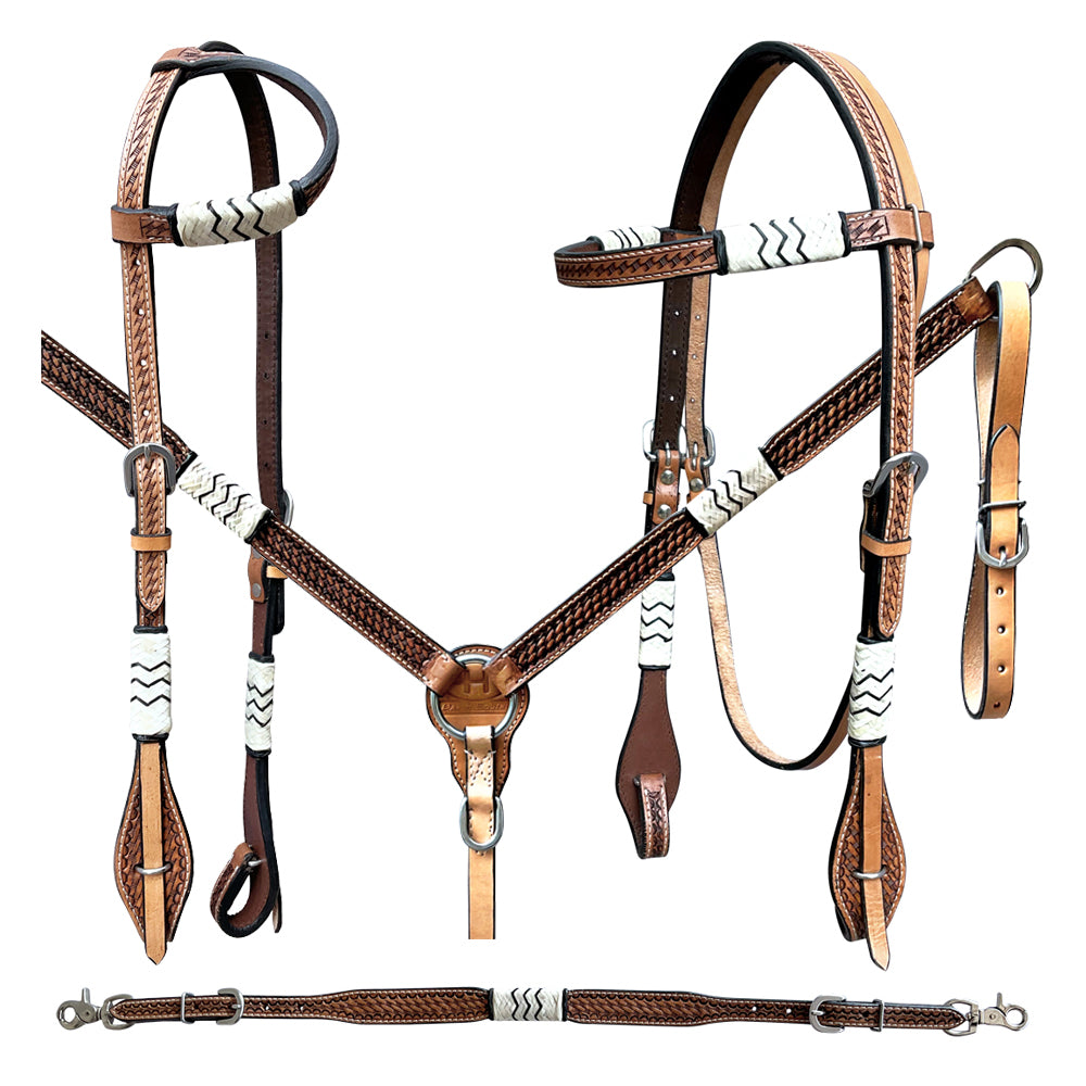 Bar H Equine American Leather Horse Saddle Tack One Ear Headstall | Breast Collar Browband Wither Strap Set BER279