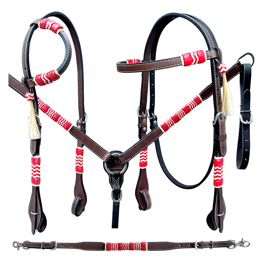 Bar H Equine American Leather Horse Saddle Tack One Ear Headstall | Breast Collar Browband Wither Strap Set BER282