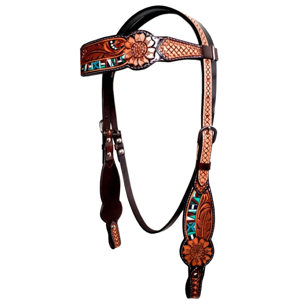 Bar H Equine Genuine Western American Leather Horse Premium Headstall & Breast Collar Set