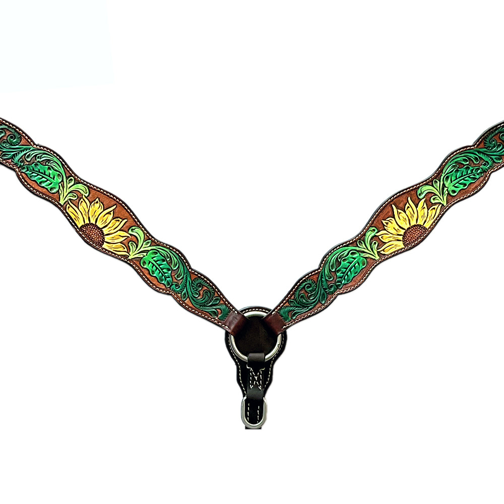 Bar H Equine Horse Genuine Leather Floral Design Hand Painted Tack Set Brown