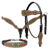 Bar H Equine Genuine Western American Leather Horse Premium Headstall & Breast Collar Set