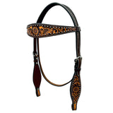 Bar H Equine Genuine Western American Leather Horse Premium Headstall & Breast Collar Set