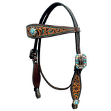 Bar H Equine Genuine Western American Leather Horse Premium Headstall & Breast Collar Set