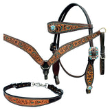 Bar H Equine Genuine Western American Leather Horse Premium Headstall & Breast Collar Set