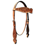 Floral Classic Hand Carved Horse Western Leather Headstall Tan