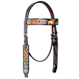 Cactus Bull Hand Carved Horse Western Leather Headstall Brown