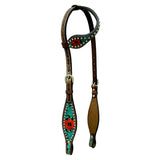 Bar H Equine American Leather Horse Saddle Tack One Ear Headstall Breast Collar Browband Wither Strap Set Botanic Chiseled - One Ear Headstall