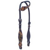 Bar H Equine American Leather Horse Saddle Tack One Ear Headstall Breast Collar Browband Wither Strap Set Tropical Snake - One Ear Headstall
