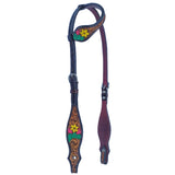 Bar H Equine American Leather Horse Saddle Tack One Ear Headstall Breast Collar Browband Wither Strap Set Tropical Cactus - One Ear Headstall