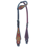 Bar H Equine American Leather Horse Saddle Tack One Ear Headstall Breast Collar Browband Wither Strap Set Tropical Turquoise - One Ear Headstall