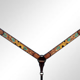 Bar H Equine Sunflower Hand Painted Horse Western Leather Breast Collar Dark Brown - Breast Collor