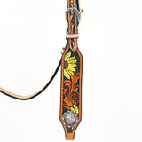 Bar H Equine Western Horse Genuine Leather Floral Design Headstall Tan