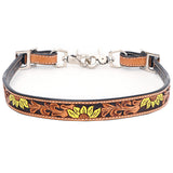 Bar H Equine Horse Genuine Leather Floral Design Tie Downs Snap Ends Tan - Light Tan