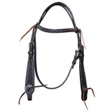 Bar H Equine Western Horse Genuine Leather Hand Tooled Headstall Dark Brown - Dark Brown