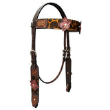 Bar H Equine Premium Hand Tooled Leather Wither Strap Breast Collar Stainless Steel Hardware Brown - Headstall