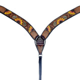 Bar H Equine Bonnie Blossom Sunflower Leather One Ear Headstall Breast Collar Wither Strap Set - Breast Collor