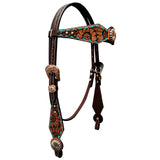 Bar H Equine Genuine Western American Leather Horse Premium Headstall & Breast Collar Set - Headstall