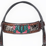 Bar H Equine American Leather Horse Saddle Tack One Ear Headstall | Breast Collar Browband Wither Strap Set for Horses BER170