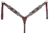 Bar H Equine Genuine Western American Leather Horse Premium Headstall & Breast Collar Set