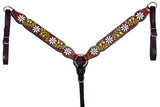 Bar H Equine Genuine Western American Leather Horse Premium Headstall & Breast Collar Set