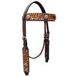 Bar H Equine Genuine Western American Leather Horse Premium Headstall & Breast Collar Set